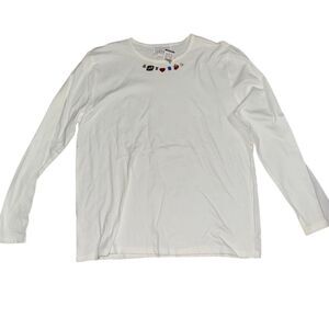 Casey & Max Women's White Embroidered Teacher Long‎ Sleeve T-Shirt Size L